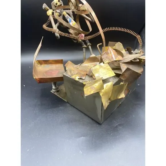 Vintage Metal Art Sculpture Man at office Desk signed - Picture 4 of 5